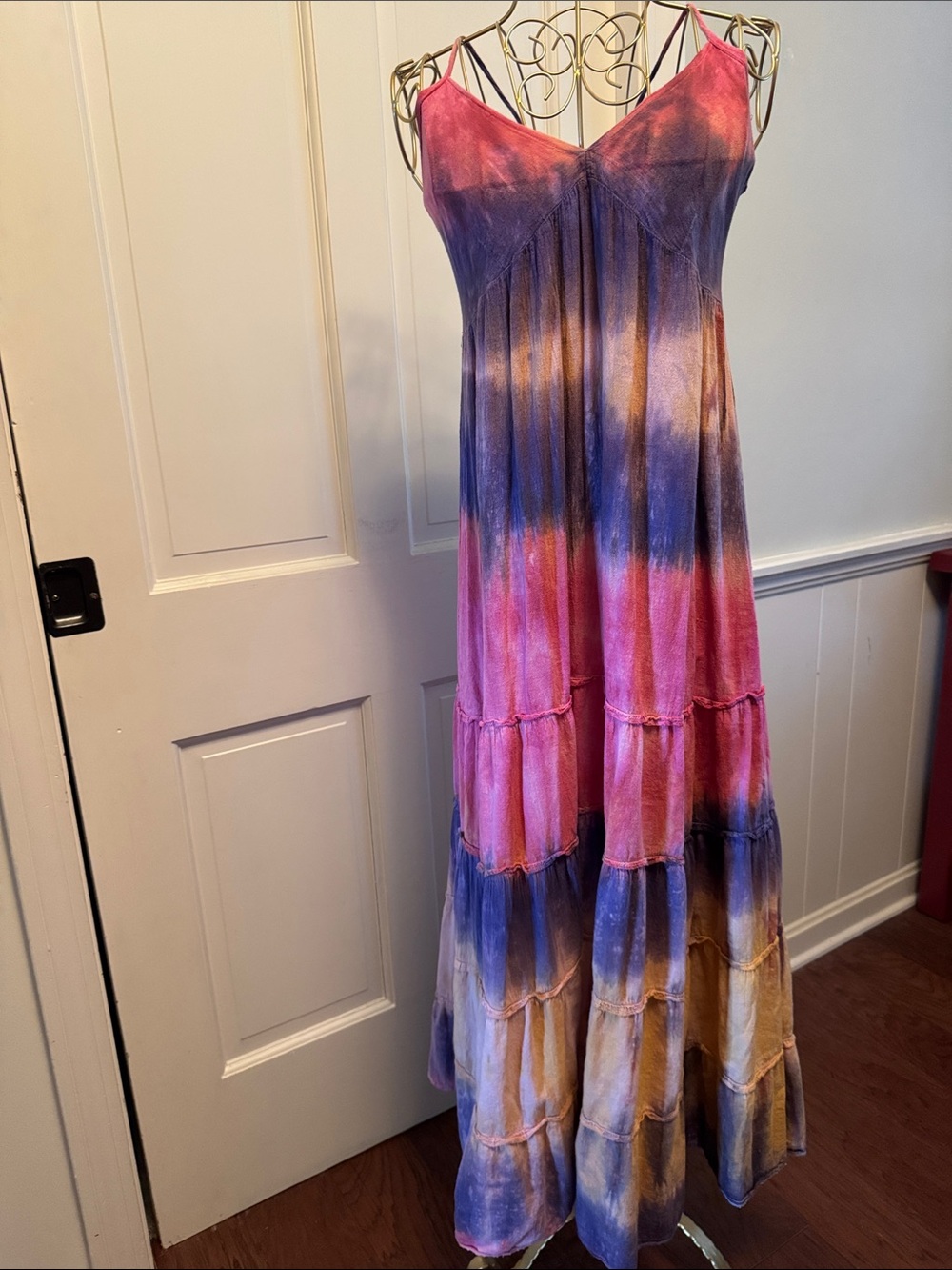 Tie-Dye Pink & Purple Sleeveless Maxi Dress with adjustable straps